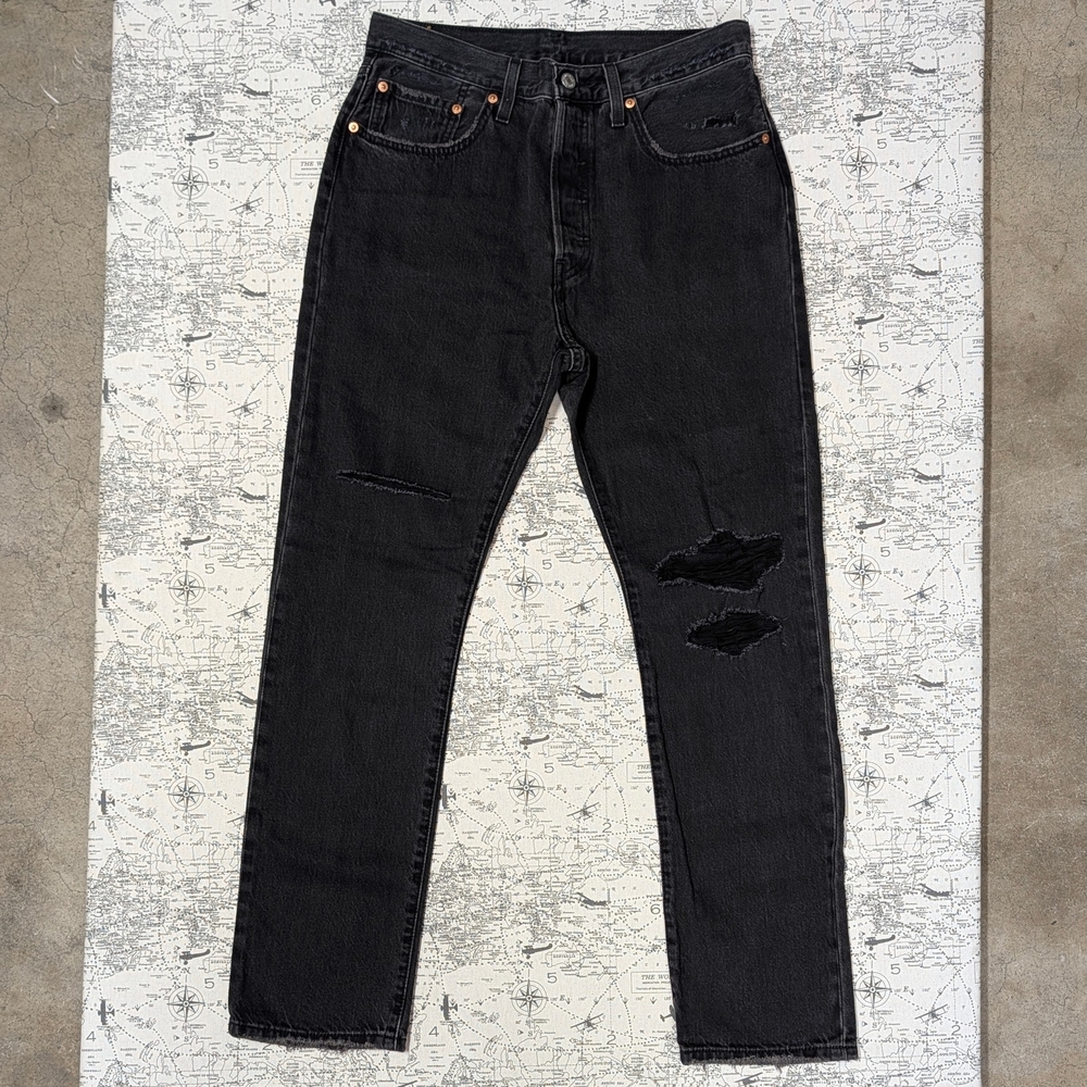 Levi’s 501 Original Fit Distressed High Rise Jeans - Washed Black Size 30x30